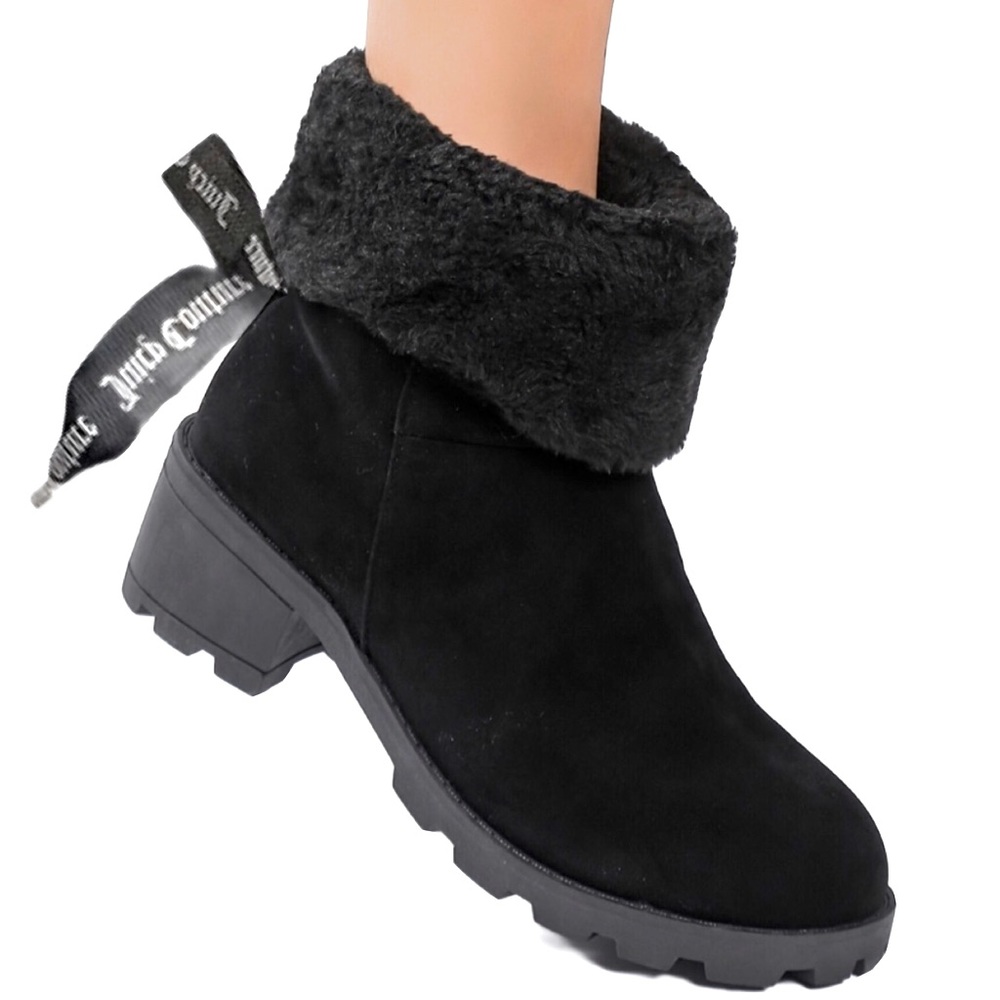 NEW Juicy Couture Illuminate Bow Faux Fur Lug Sole Boots | 6.5
